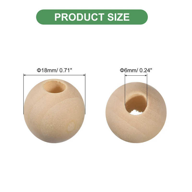 100Pcs 18mm Natural Wood Spacer Bead 6mm Hole Unfinished Round Wooden Beads