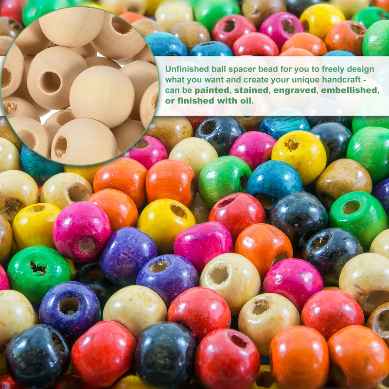 100Pcs 18mm Natural Wood Spacer Bead 6mm Hole Unfinished Round Wooden Beads