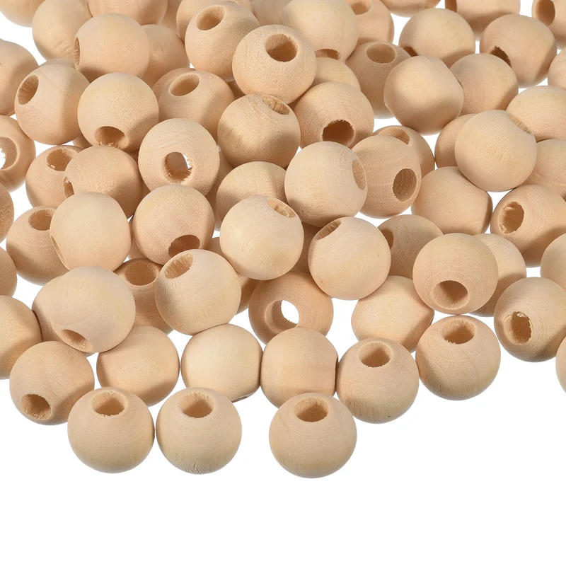 100Pcs 16mm Natural Wood Spacer Bead 8mm Hole Unfinished Round Wooden Beads