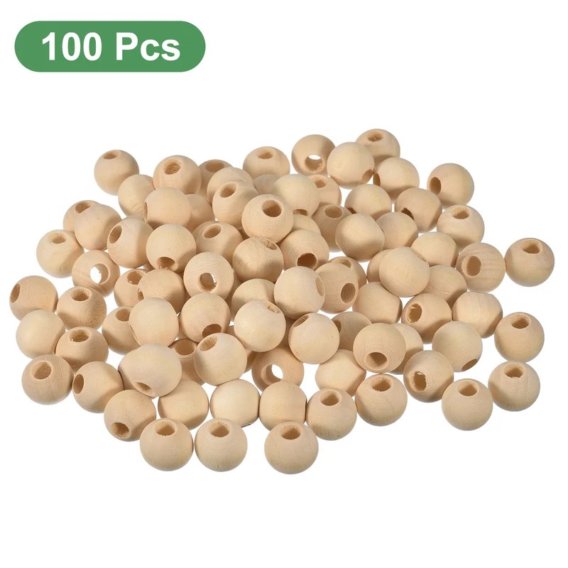 100Pcs 16mm Natural Wood Spacer Bead 8mm Hole Unfinished Round Wooden Beads