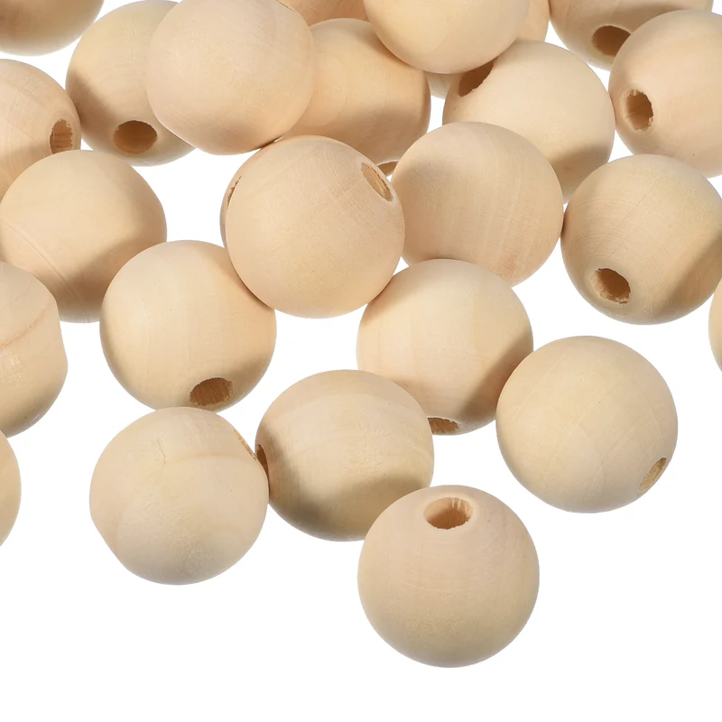 100Pcs 22mm Natural Wood Spacer Bead 5mm Hole Unfinished Round Wooden Beads