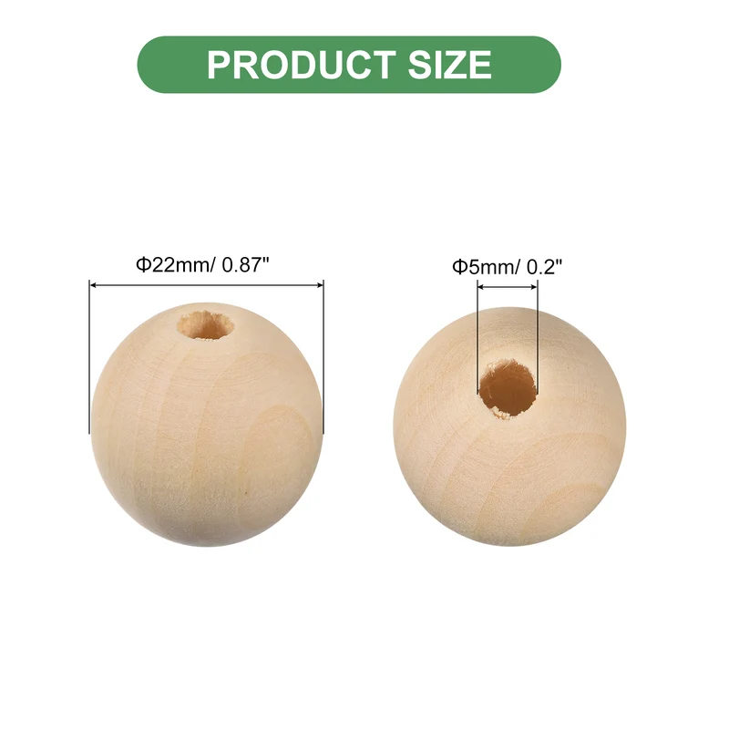 100Pcs 22mm Natural Wood Spacer Bead 5mm Hole Unfinished Round Wooden Beads