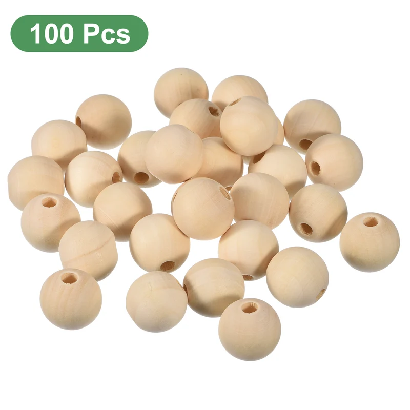 100Pcs 22mm Natural Wood Spacer Bead 5mm Hole Unfinished Round Wooden Beads