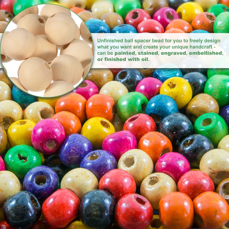 100Pcs 22mm Natural Wood Spacer Bead 5mm Hole Unfinished Round Wooden Beads