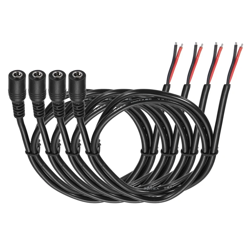 4Pcs DC Power Pigtail Cable, 100cm/3.3FT 16AWG 5.5x2.1mm FeMale Barrel Plug
