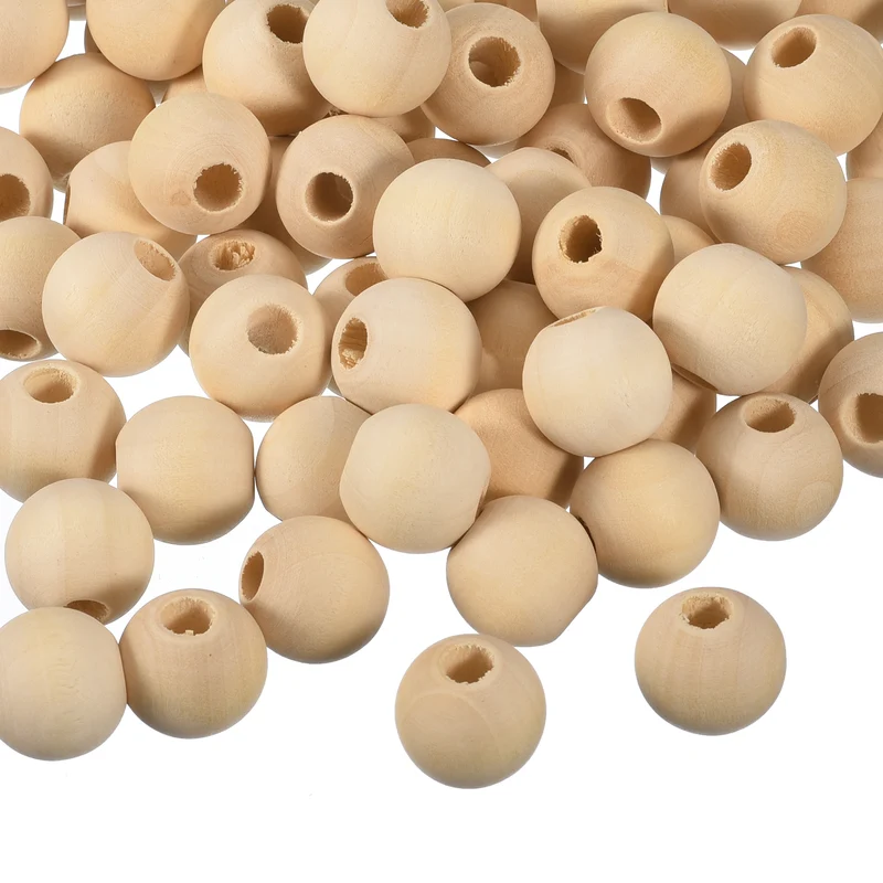 100Pcs 20mm Natural Wood Spacer Bead 5mm Hole Unfinished Round Wooden Beads
