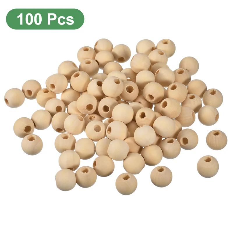 100Pcs 20mm Natural Wood Spacer Bead 5mm Hole Unfinished Round Wooden Beads
