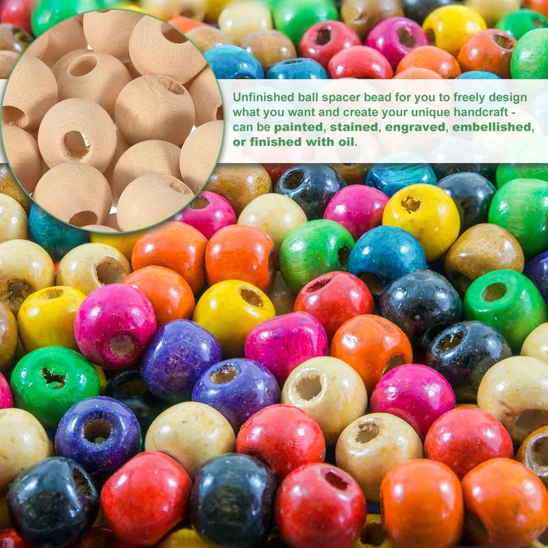 100Pcs 16mm Natural Wood Spacer Bead 4mm Hole Unfinished Round Wooden Beads