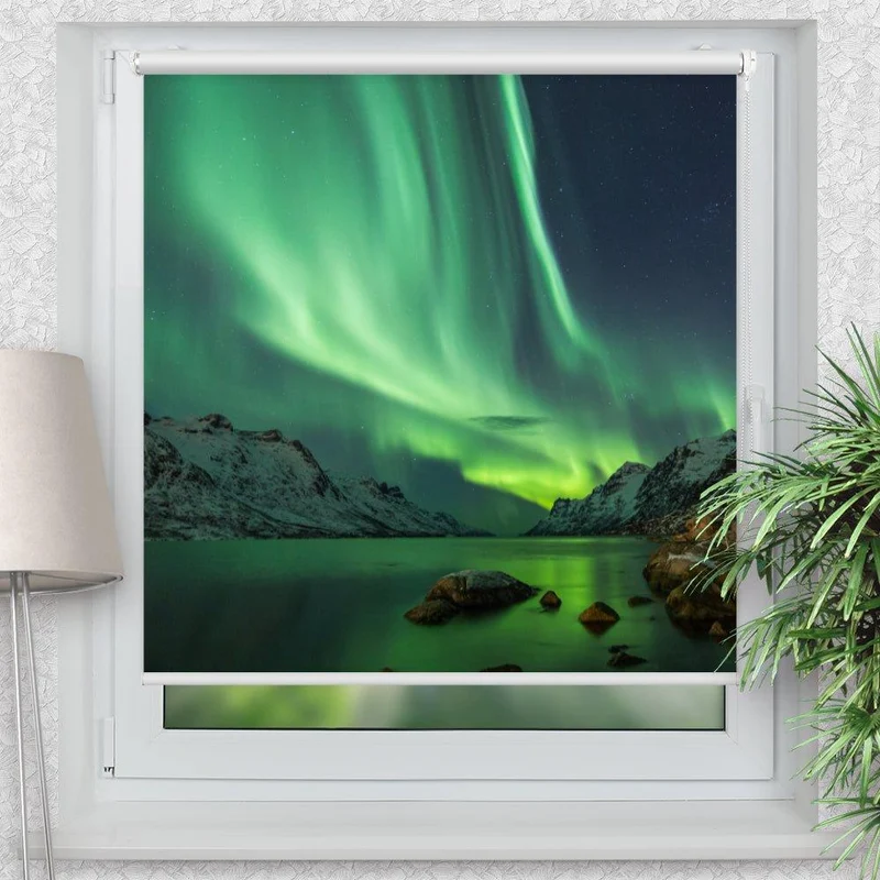Klemmfix Rollo "Nordlicht Fjord Norwegen" | Motiv-Klemmrollo