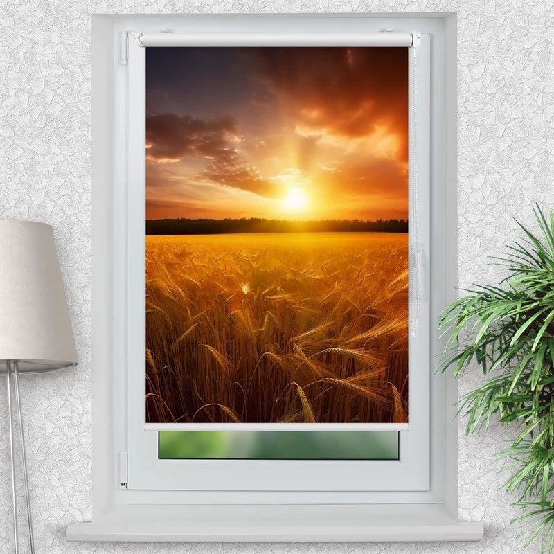 Klemmfix Rollo "Kornfeld Sonnenuntergang" | Motiv-Klemmrollo