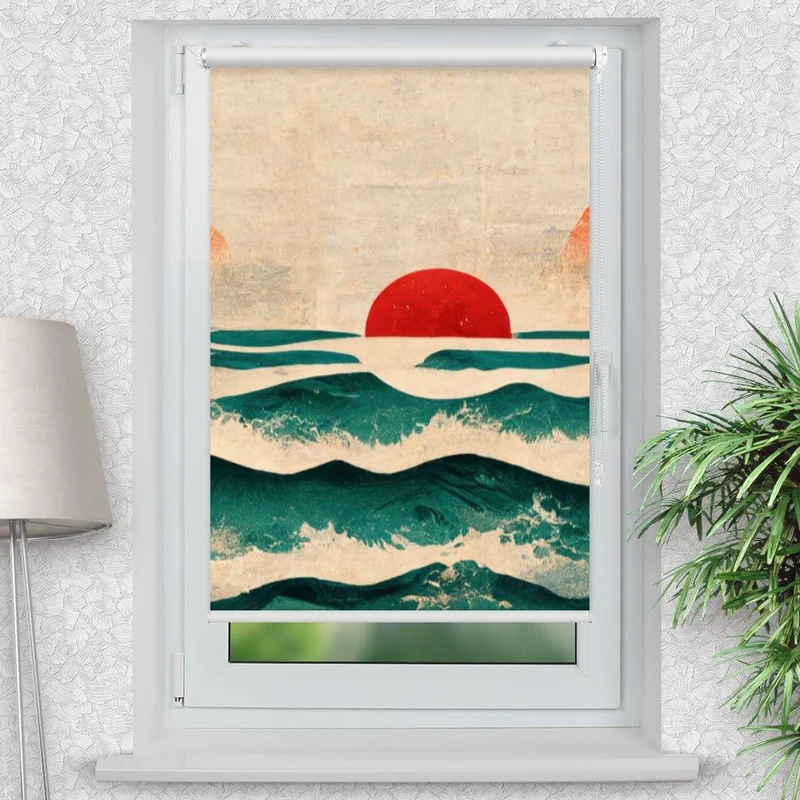 Klemmfix Rollo "Asiatisch Sonnenuntergang Meer" | Motiv-Klemmrollo