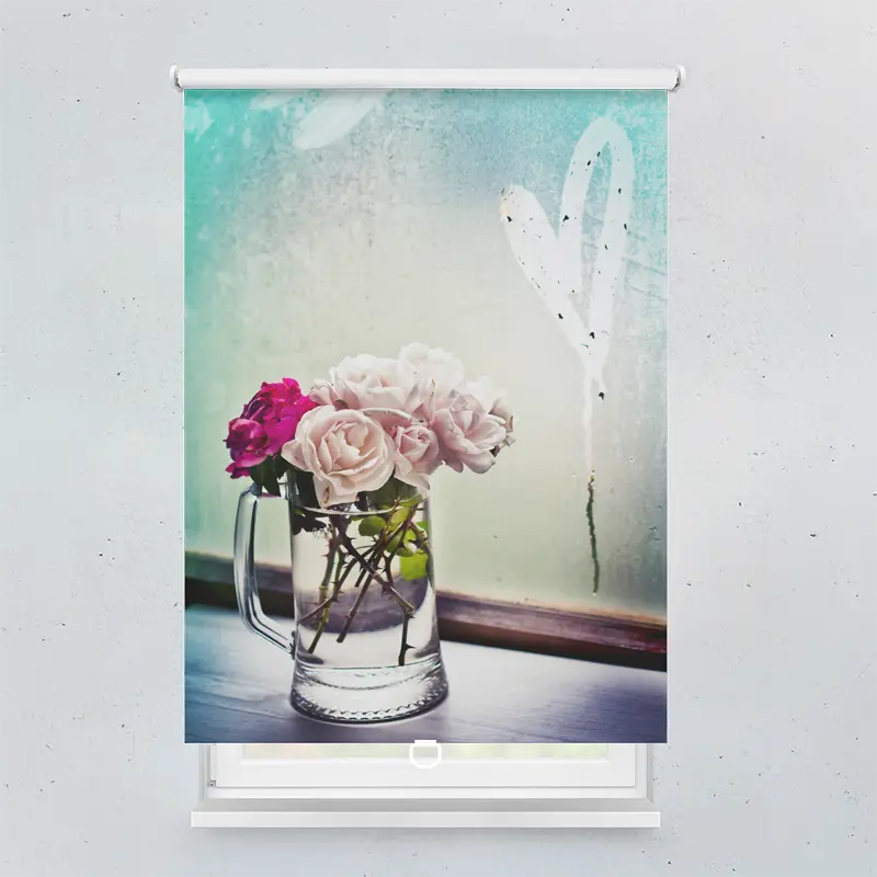 Springrollo Motiv "Vase Glas Rosen Herz"