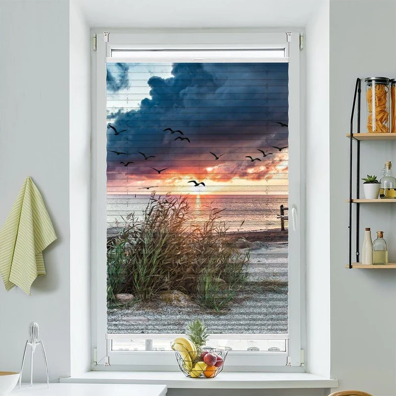 Plissee Motiv"Sonnenuntergang Küste"