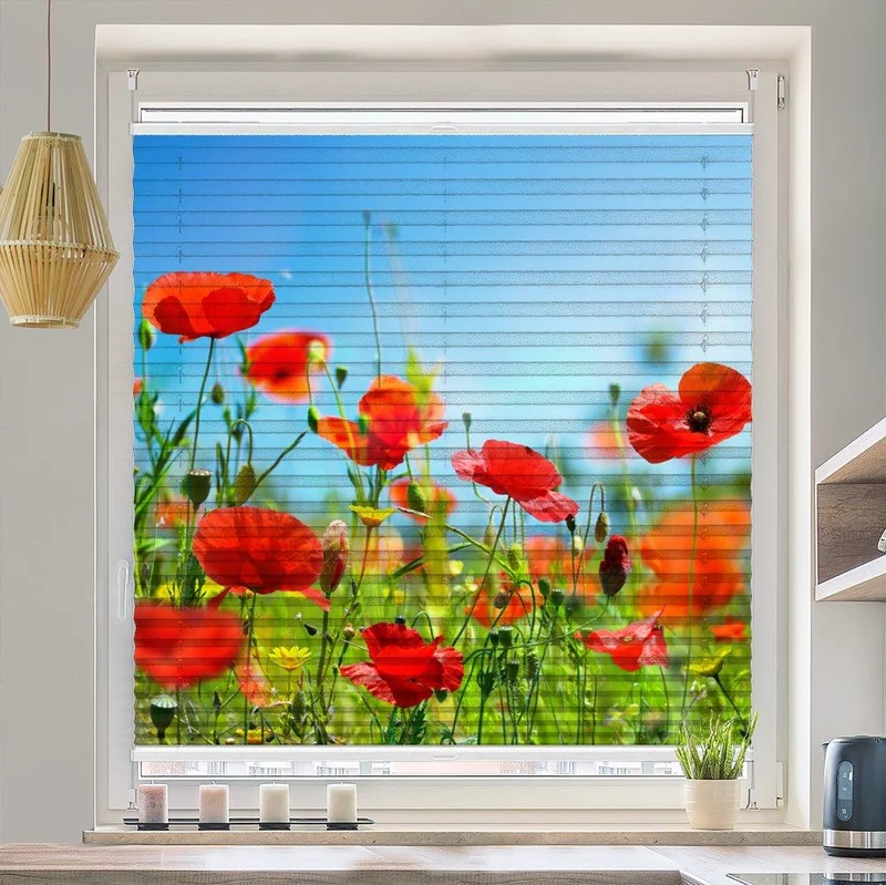 Plissee Motiv "Mohnfeld Blumenwiese"