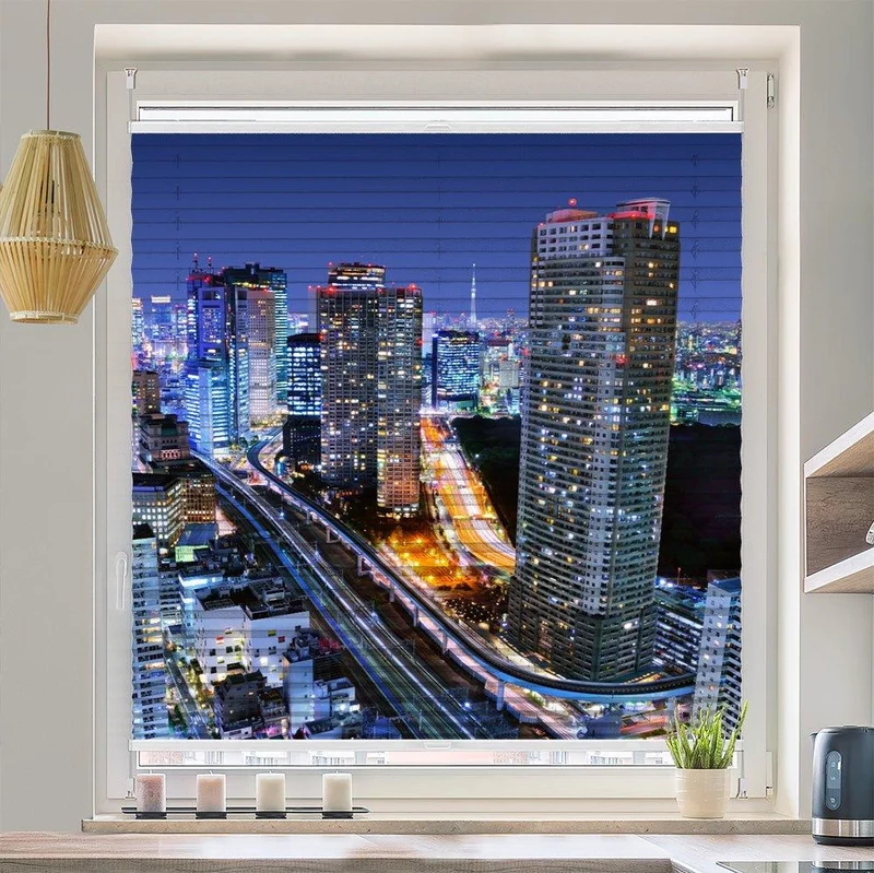 Wabenplissee Motiv "Tokio Skyline Bei Nacht"