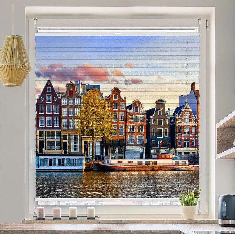 Wabenplissee Motiv "Amsterdam Gracht Haeuser"