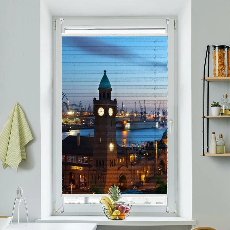 Wabenplissee Motiv "Hamburg Hafen Skyline Elbtunnel"