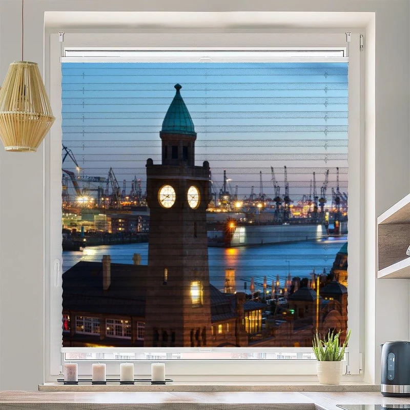 Wabenplissee Motiv "Hamburg Hafen Skyline Elbtunnel"