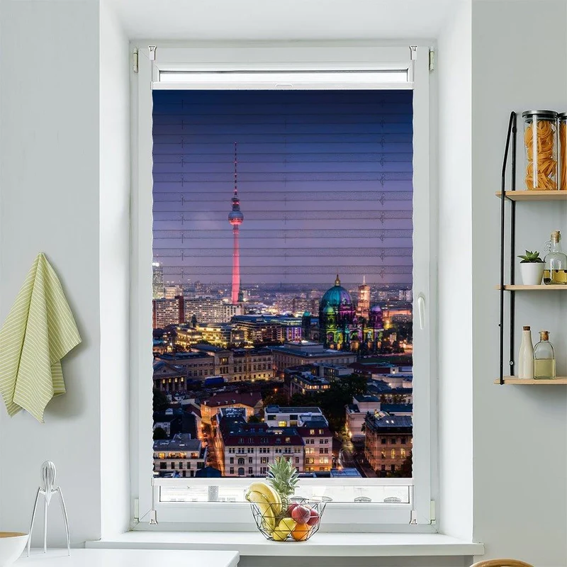 Wabenplissee Motiv "Berlin Skyline Fernsehturm Dom Skyline"