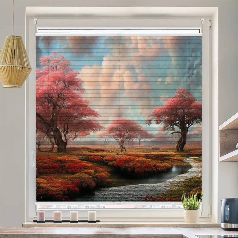 Wabenplissee Motiv "Landschaft Fantasie"