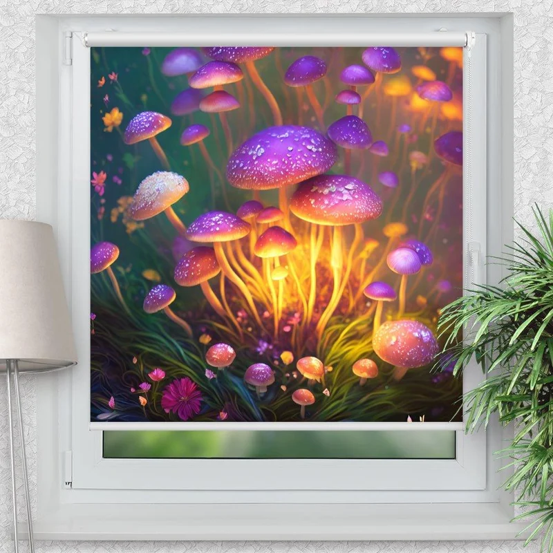 Klemmfix Rollo "Pilze Blumen abstrakt" | Motiv-Klemmrollo