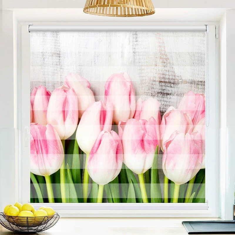 Klemmfix Doppelrollo "Holzwand Tulpen" | Klemm Doppelrollo