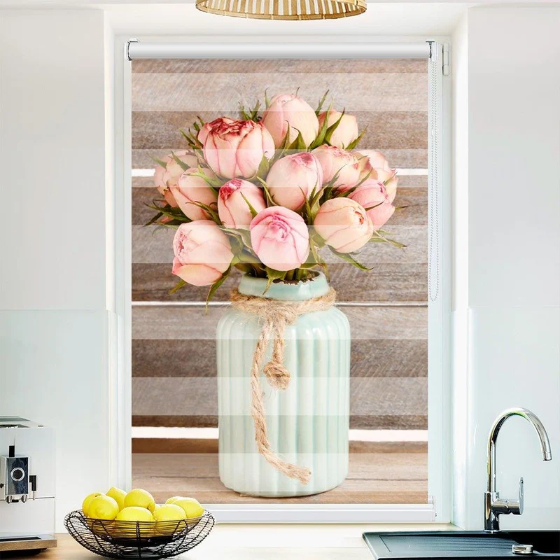 Klemmfix Doppelrollo "Tulpen Vase Holzwand" | Klemm Doppelrollo