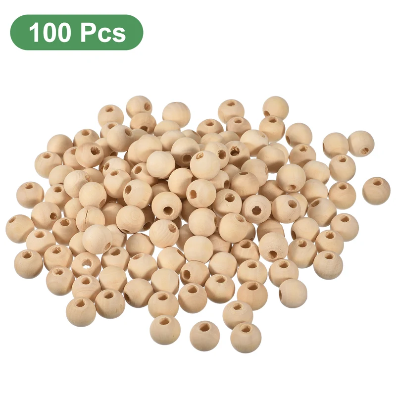 100Pcs 15mm Natural Wood Spacer Bead 4mm Hole Unfinished Round Wooden Beads