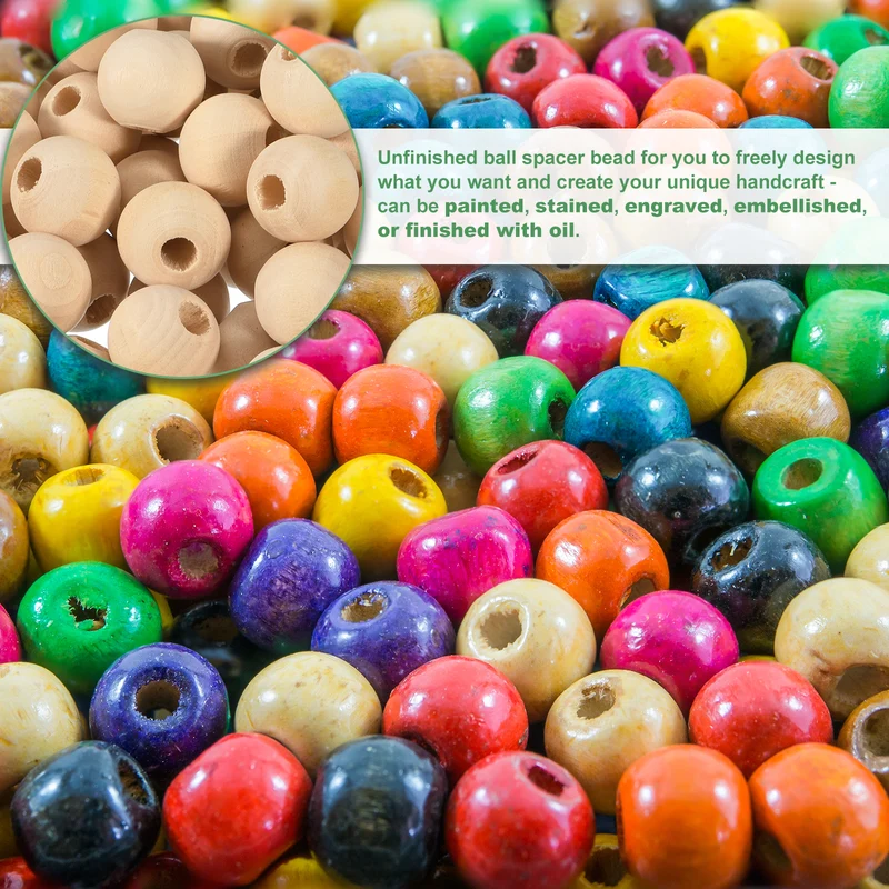 100Pcs 15mm Natural Wood Spacer Bead 4mm Hole Unfinished Round Wooden Beads