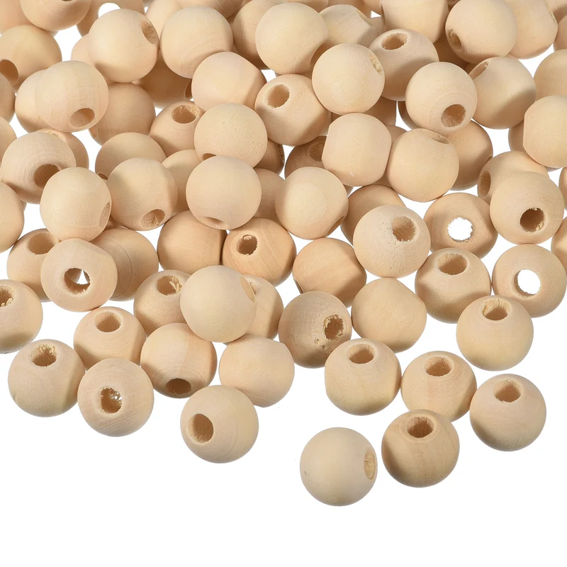 100Pcs 14mm Natural Wood Spacer Bead 4mm Hole Unfinished Round Wooden Beads