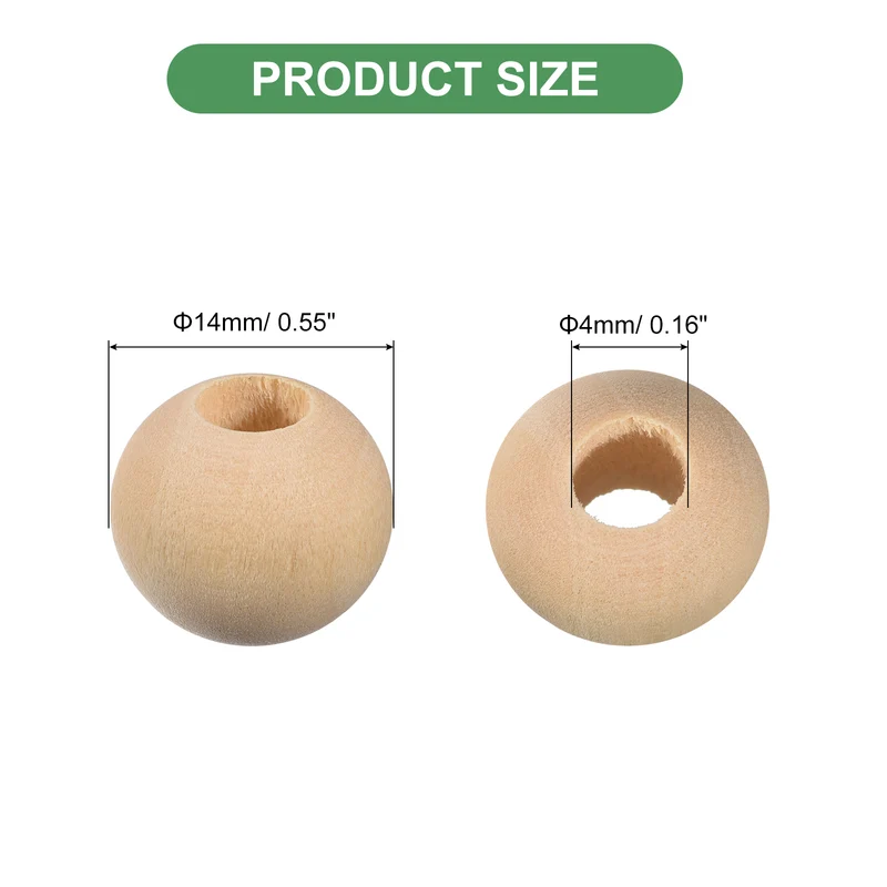 100Pcs 14mm Natural Wood Spacer Bead 4mm Hole Unfinished Round Wooden Beads