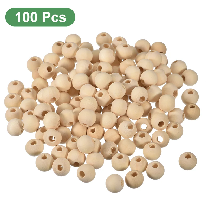 100Pcs 14mm Natural Wood Spacer Bead 4mm Hole Unfinished Round Wooden Beads