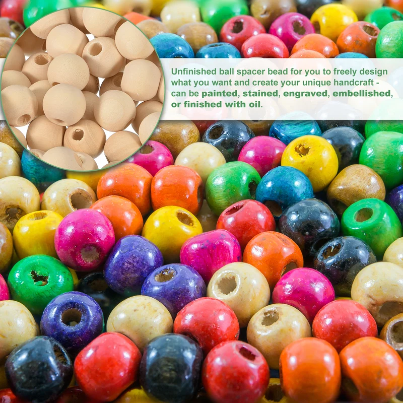 100Pcs 14mm Natural Wood Spacer Bead 4mm Hole Unfinished Round Wooden Beads