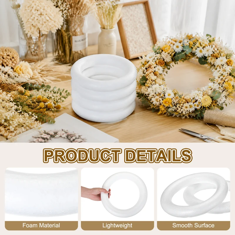 1 Pcs Craft Foam Wreath, 28cm/11.02" Round Craft Rings for Decoration DIY, White