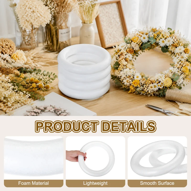 1 Pcs Craft Foam Wreath, 25cm/9.84" Round Craft Rings for Decoration DIY, White