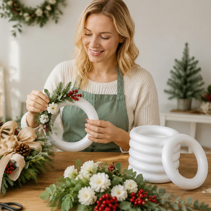 1 Pcs Craft Foam Wreath, 20cm/7.87" Round Craft Rings for Decoration DIY, White