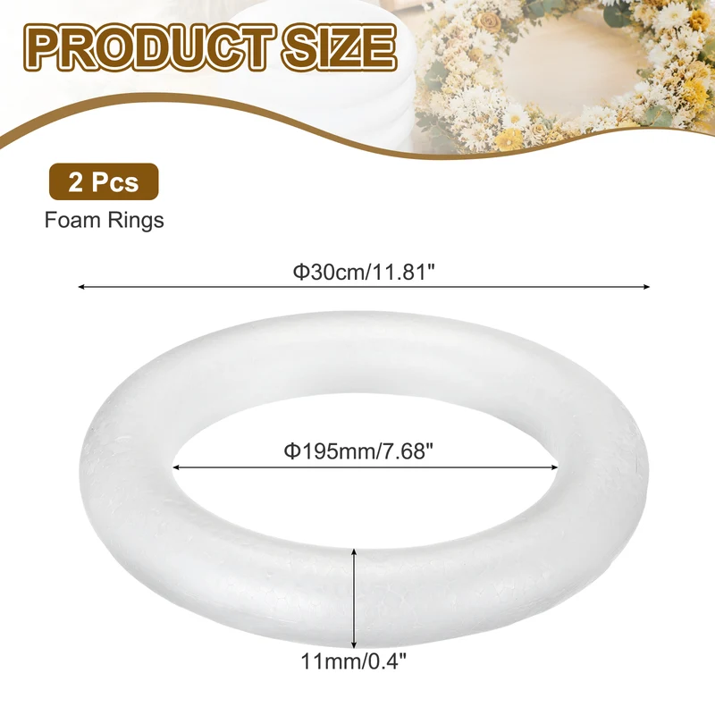 2 Pcs Craft Foam Wreath, 30cm/11.81" Round Craft Rings for Decoration DIY, White