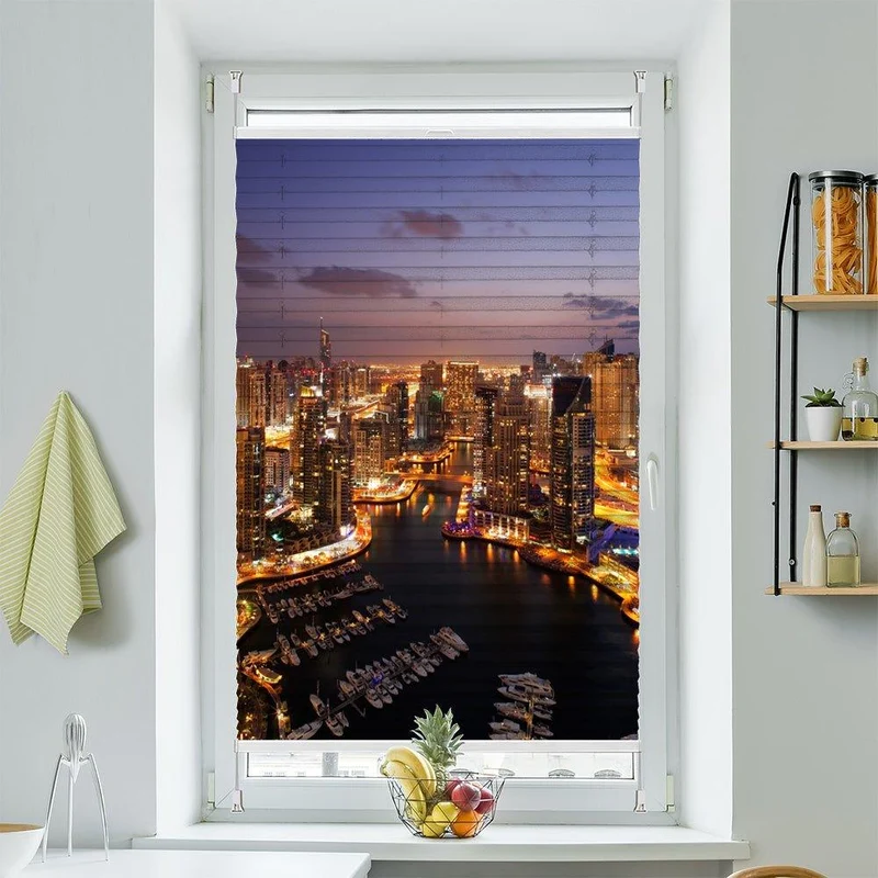 Wabenplissee Motiv "Dubai Hafen Skyline Nacht"