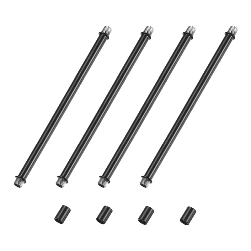 4 Set 250mm Straight Pipe Lamp Stem Kit M10 Double End Thread Rod W/Nuts Black