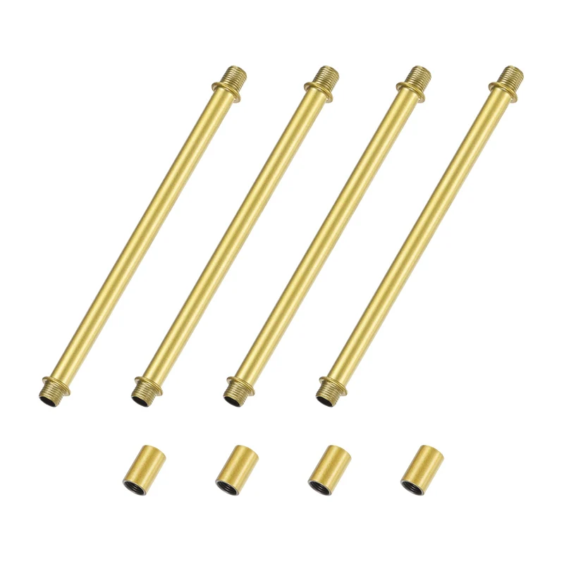 4 Set 200mm Straight Pipe Lamp Stem Kit M10 Double End Thread Rod W/Nuts Gold