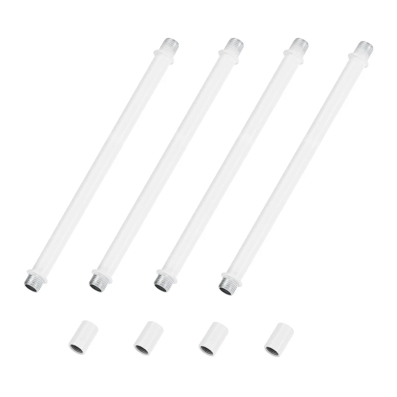 4 Set 200mm Straight Pipe Lamp Stem Kit M10 Double End Thread Rod W/Nuts White