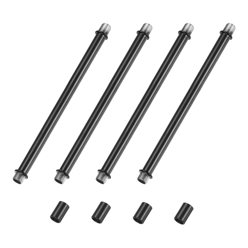 4 Set 200mm Straight Pipe Lamp Stem Kit M10 Double End Thread Rod W/Nuts Black