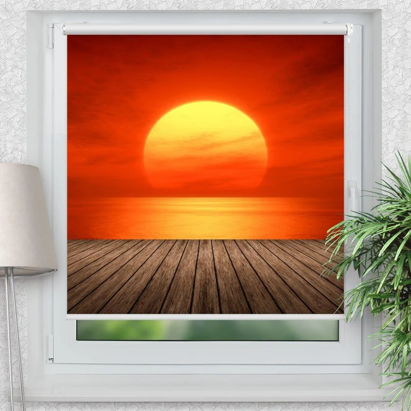 Klemmfix Rollo "Sonnenuntergang Meer Steg" | Motiv-Klemmrollo