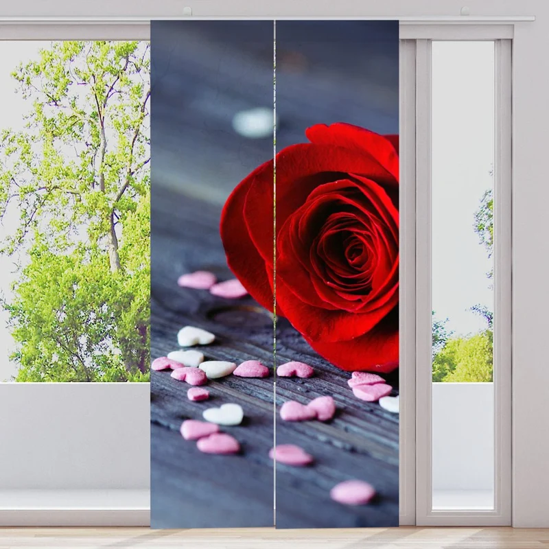 Schiebegardine Motiv "Rote Rosen Herzen"