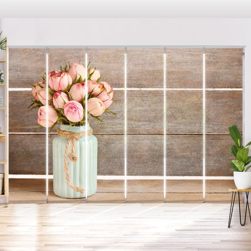 Schiebegardine Motiv "Tulpen vintage Holzwand"