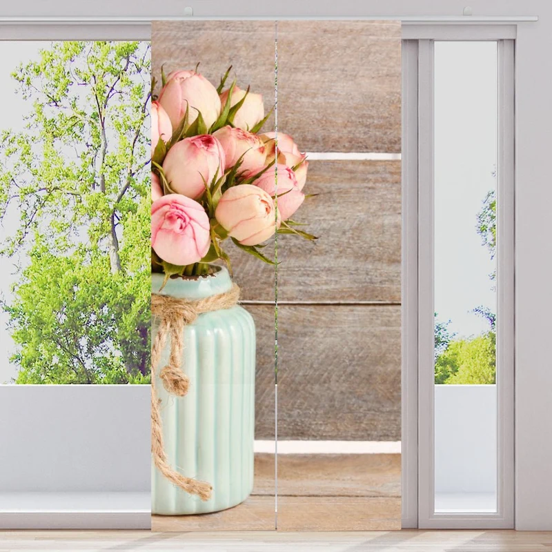 Schiebegardine Motiv "Tulpen vintage Holzwand"