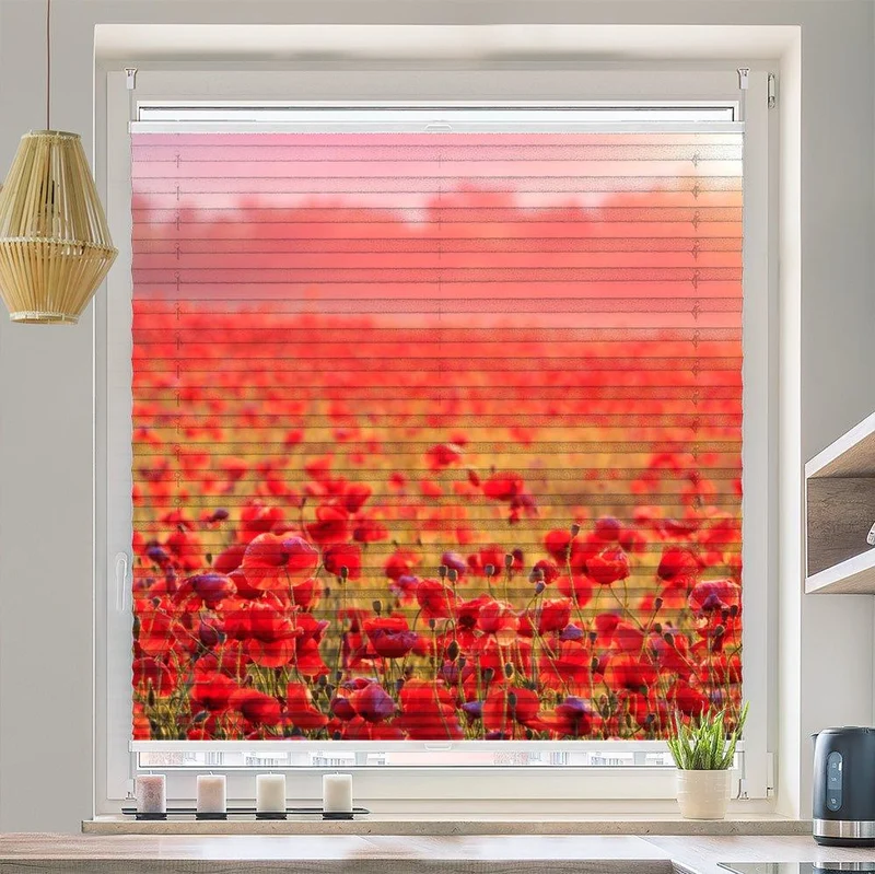 Plissee Motiv "Roter Mohn Sonnenaufgang"