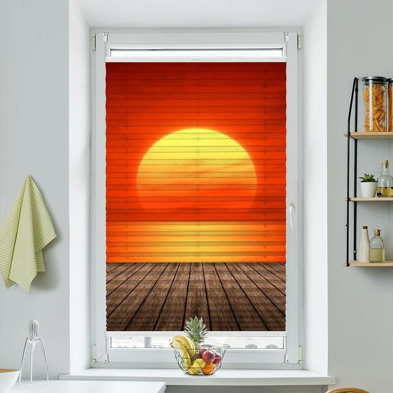 Plissee Motiv "Sonnenuntergang Meer Steg"