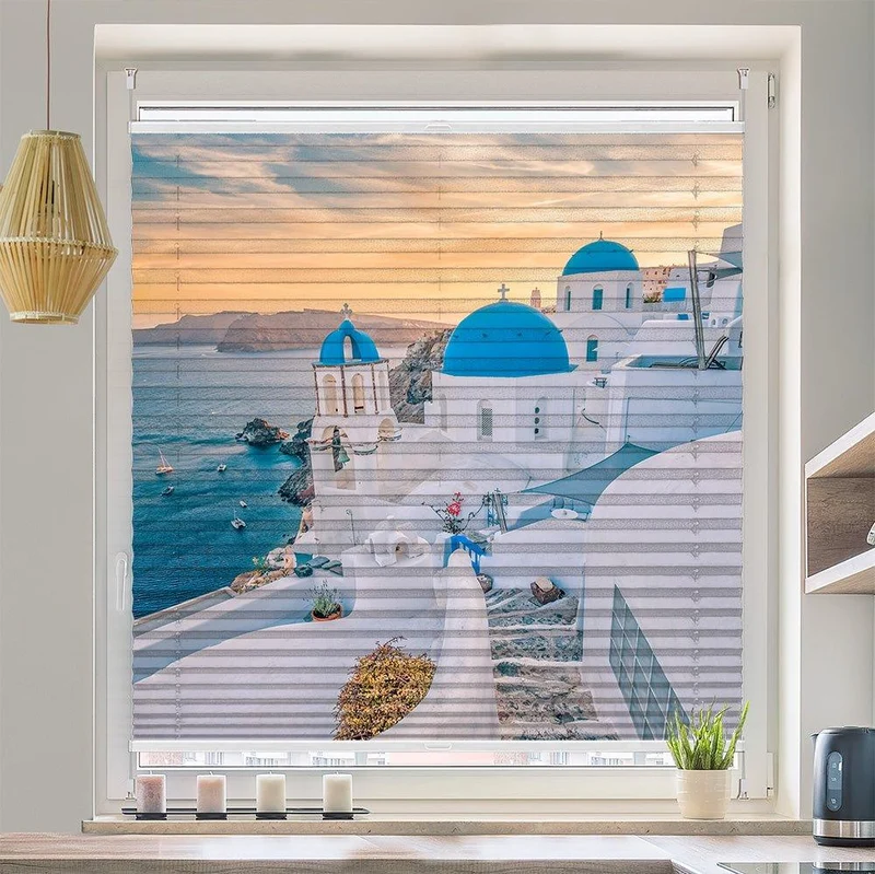 Plissee Motiv "Santorini Meer"
