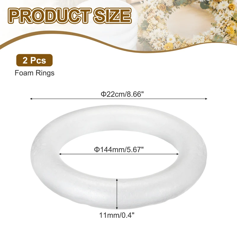 2 Pcs Craft Foam Wreath, 22cm/8.66" Round Craft Rings for Decoration DIY, White